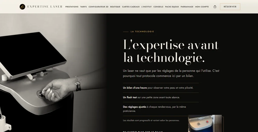 Section « L’expertise avant la technologie. » du site Expertise Laser